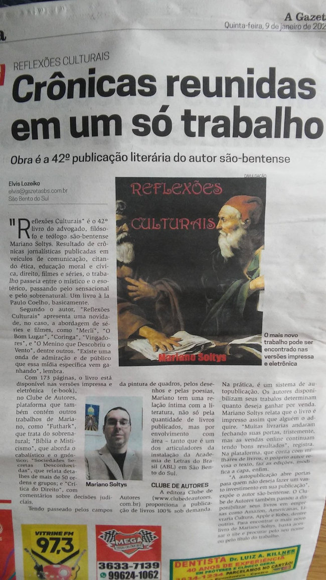 Lançamento de livro Refle3xões Culturais, no jornal A Gazeta