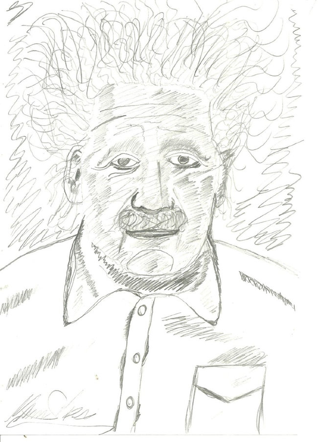 Desenho de Einstein após ver documentários em TV Escola, por volta de 2003.